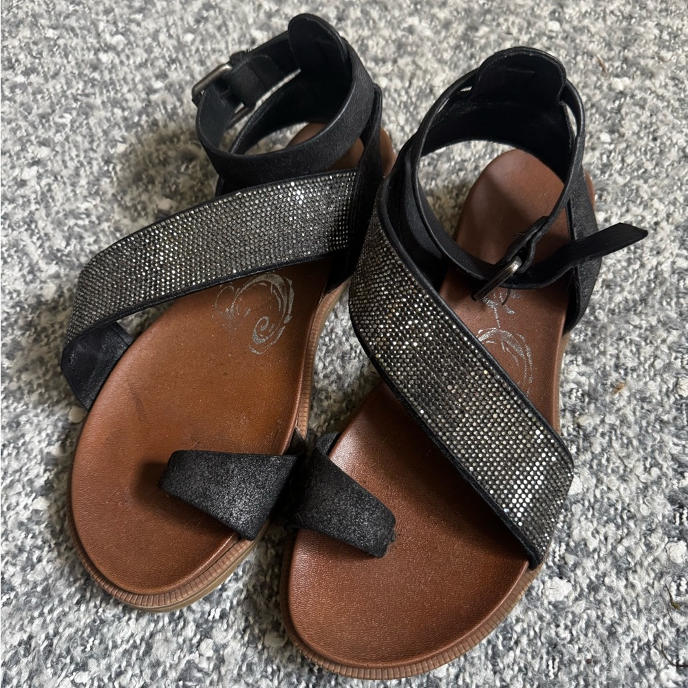 Black and Brown Sandals with Rhinestone Straps